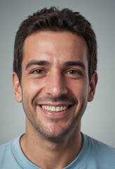 Fototapeta premium Portrait view of a regular happy smiling Uruguay man, ultra realistic, candid, social media, avatar image, plain solid background