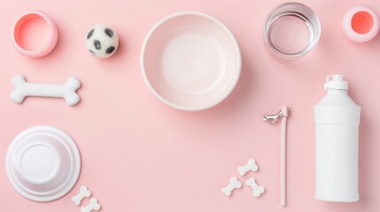 Dog Accessories Flatlay on a Pink Background