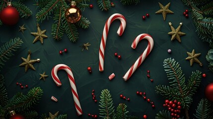 Christmas Decorations on Dark Green Background
