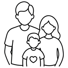 Continuous line drawing of the family standing together in constant line art drawing style.