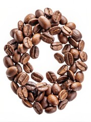 Fototapeta premium Circle of coffee beans on white background, top view, brown and white contrast