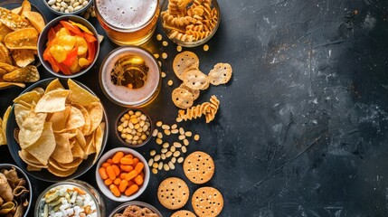 Light Beer and Snack Selection on a Black Surface
