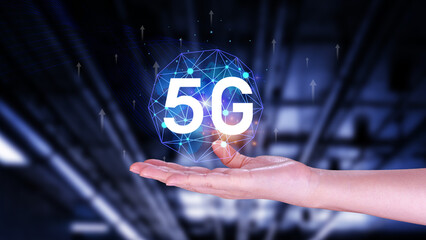 5G network concept, Business using with holographic digital globe with interconnected 5G symbols, 5G technology in modern business and communication, digital transformation.