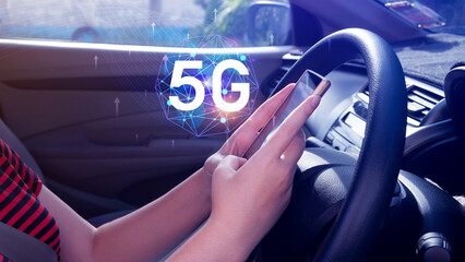 Business using smartphone with holographic 5G network concept, digital globe with interconnected 5G symbols, 5G technology in modern business and communication, digital transformation