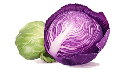 Obraz premium Cute red cabbage painted in watercolor on a background