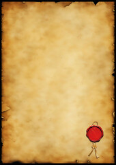 Blanko Vorlage Urkunde Zertifikat Dokument Diplom A4 altes Papier Papyrus Pergament gelb braun Papierrolle, Rand dunkler, Design Retro Chabby Chic, Hintergründe antikes rotes Wachs Siegel mit Band