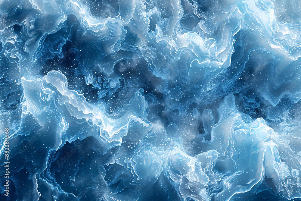 Poster an abstract representation of ice with swirling patterns and various shades of blue, giving a sense 