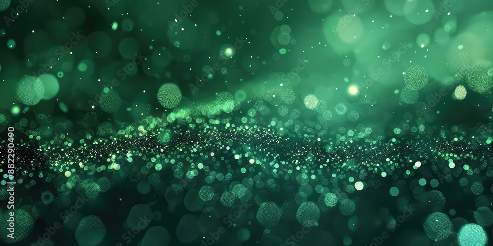 Wall mural glowing green bokeh lights with a smooth gradient background