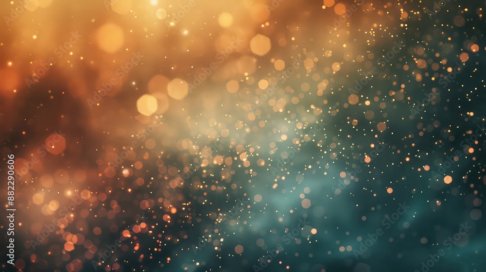 Poster glowing particles of light with a beautiful bokeh effect in warm autumn colors