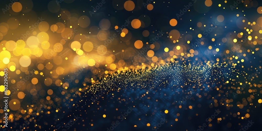 Poster glowing particles form a beautiful wavelike pattern in the dark background