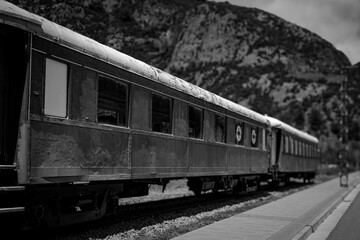Fototapeta premium Old medicalized train in black and white