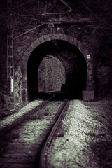 Fototapeta premium Tunnel on train tracks in black and white