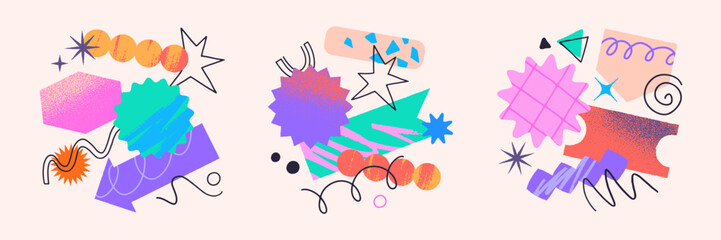 Vector set of artistic patches,doodles and stickers with copy space for text.Modern design elements with abstract textures for banners,social media marketing,branding,packaging, covers, prints