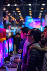 Obraz premium Gamer focused on game at tech convention
