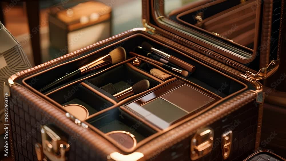Aufkleber an image of a trunks lining with a builtin mirror making it the perfect travel companion for any mak