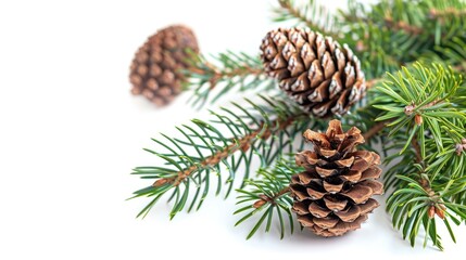 Fototapeta premium Christmas Greenery. Pine Cone and Tree Branch on Winter Nature Background