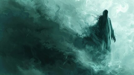 Demon Shadow. A Water Spirit Surrounded by Spirit Demons in Cloak of Smoke
