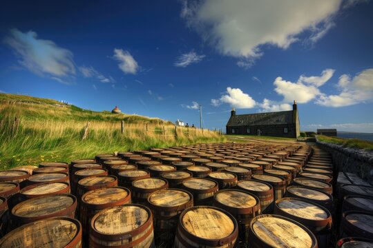 Distillery Barrels at Ardbeg Distillery, Scotland: Stunning Architecture Among Coastal Grass Lands