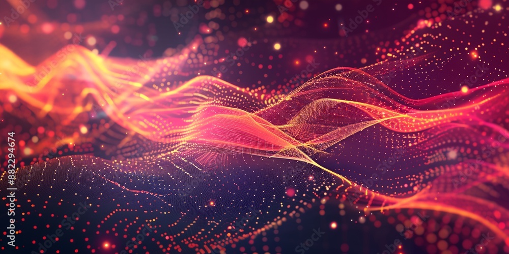 Aufkleber a colorful, abstract image of a wave with a red and orange hue. the image is full of dots and he is 