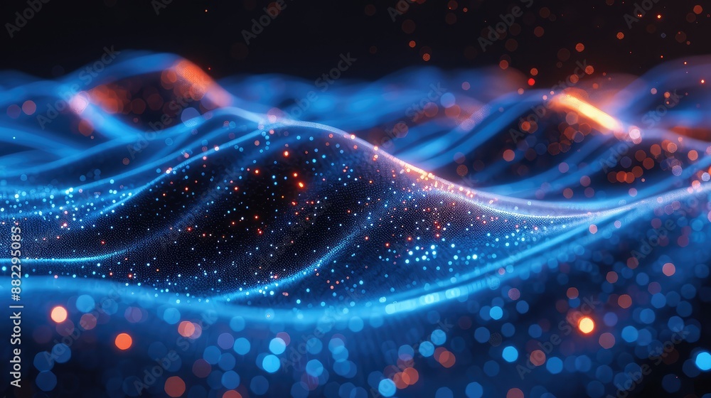 Poster Glowing blue lines forming a dynamic data network