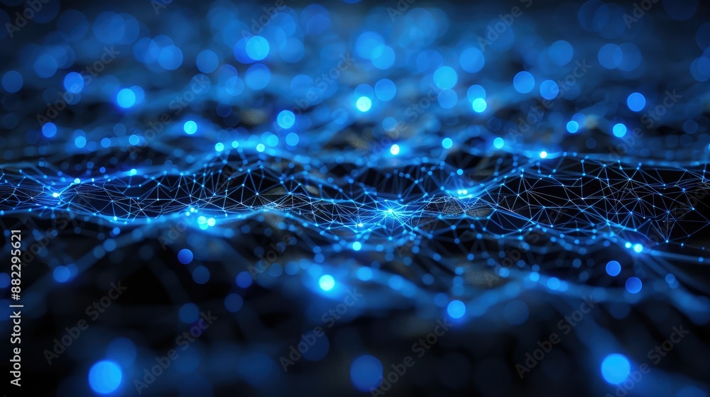 Poster Glowing blue lines forming a dynamic data network