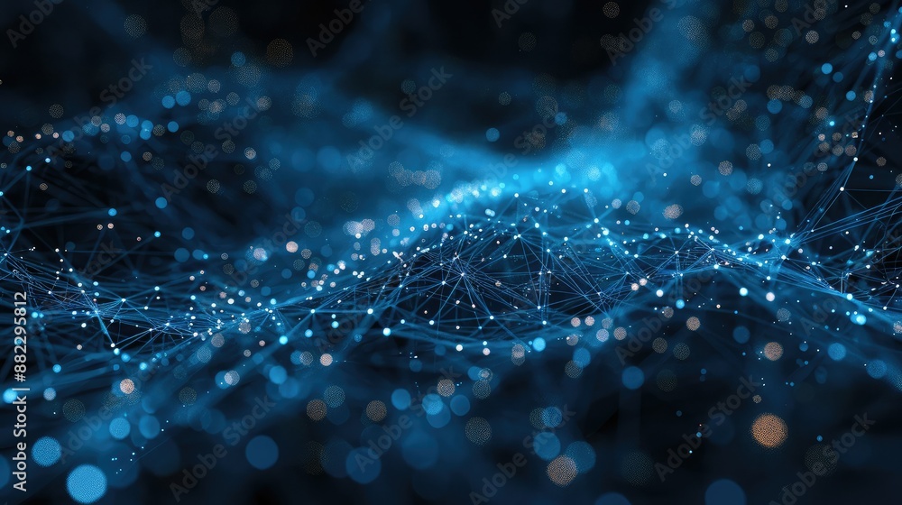 Poster Glowing blue lines forming a dynamic data network