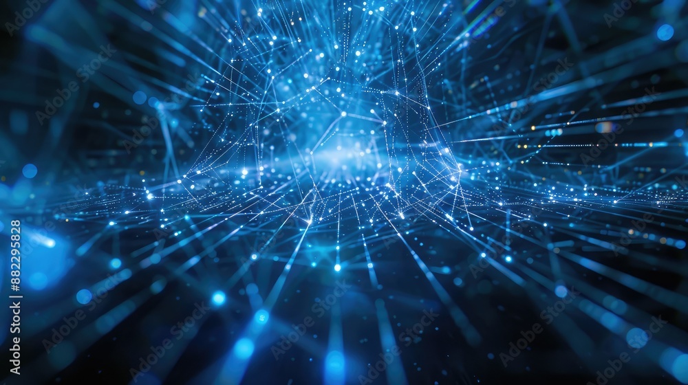 Poster Glowing blue lines forming a dynamic data network