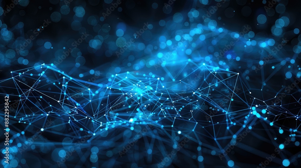 Poster Glowing blue lines forming a dynamic data network