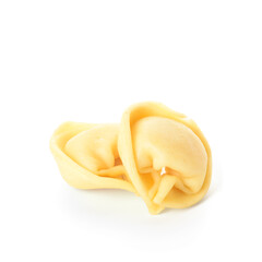 Raw dumplings on white background