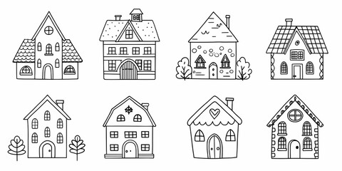 Naklejka premium Charming house collection with whimsical architectural designs