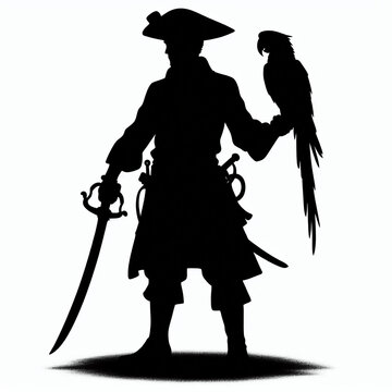 recommend clip art: Black silhouette of a  pirate with a parrot