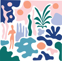 Trendy and vibrant color abstract liquid shape vector illustration isolated on a transparent background for print, home decor, and wall art,