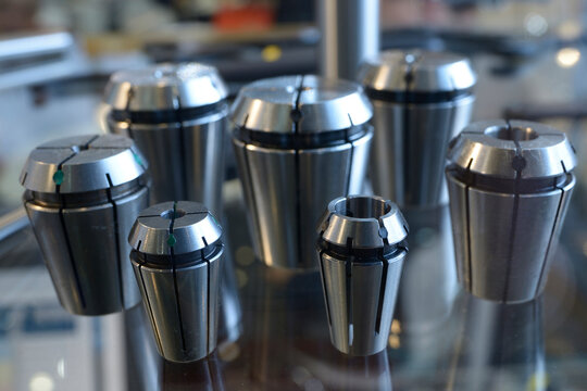 Collet blocks presented on stand. Industrial Exhibition