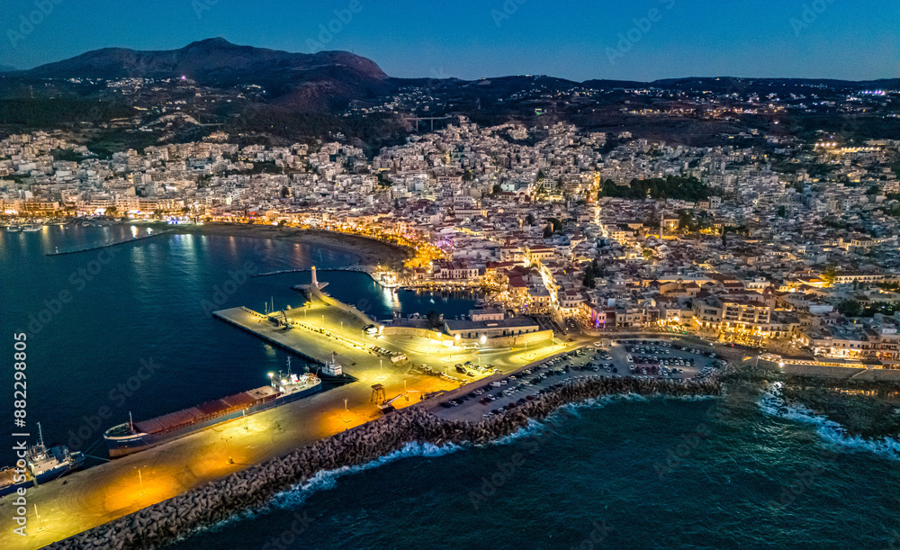 Poster aerial view of the city of rethymno, crete, greece