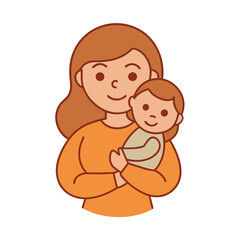 Cute mother and child cartoon vector for printables, clipart, and line art Mother's Day designs.
