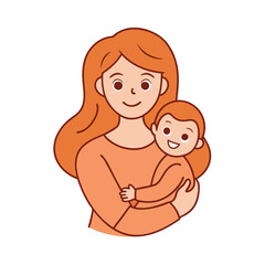 Cute mother and child cartoon vector for printables, clipart, and line art Mother's Day designs.