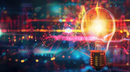 Glowing Light Bulb with Networked Abstract Background