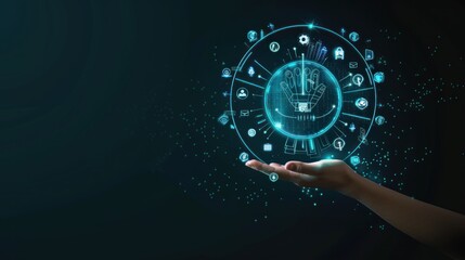 Hand Holding a Digital Globe of Technology Icons