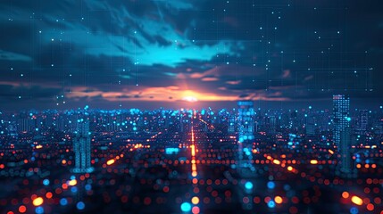 Obraz premium High-tech digital landscape with neon blue lights