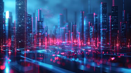 Fototapeta premium High-tech digital landscape with neon blue lights