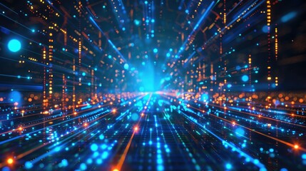 Fototapeta premium High-tech digital landscape with neon blue lights