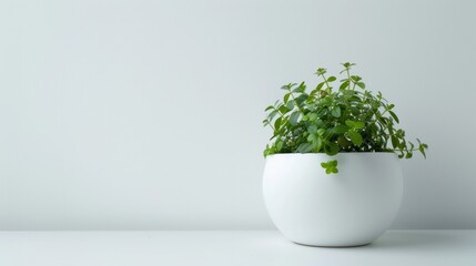 A Lush Green Plant in a White Pot Against a White Wall