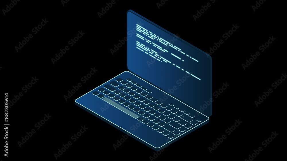 Fototapete isometric laptop animation. 3d isometric laptop computer. abstract programming language and program 