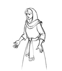 Pencil drawing. Woman with emotions of surprise and indignation