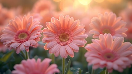 Fototapeta premium Pink Gerbera Daisies in Sunset Light