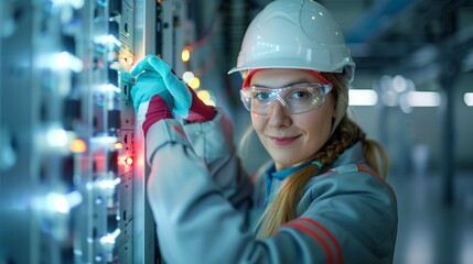 Double exposure of an engineer working on electrical systems at twilight, showcasing the hard work and modern technology in industrial settings Illustration, Image, , Minimalism,