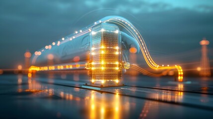 Double exposure of an engineer working on electrical systems in a twilight setting, highlighting the hard work and modern technology in industrial environments Illustration, Image, , Minimalism,