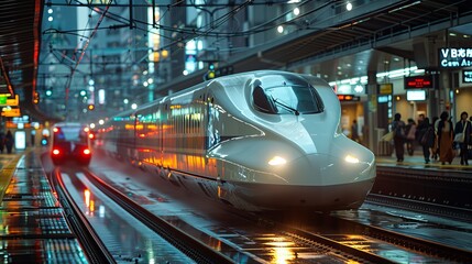 Naklejka premium Bullet Train Arriving at Japanese Station