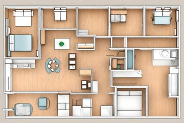 Set of furniture top view for apartments plan. The layout of the apartment design, technical drawing. Interior icon for bathrooms, living room, kitchen, bedroom, hallway.