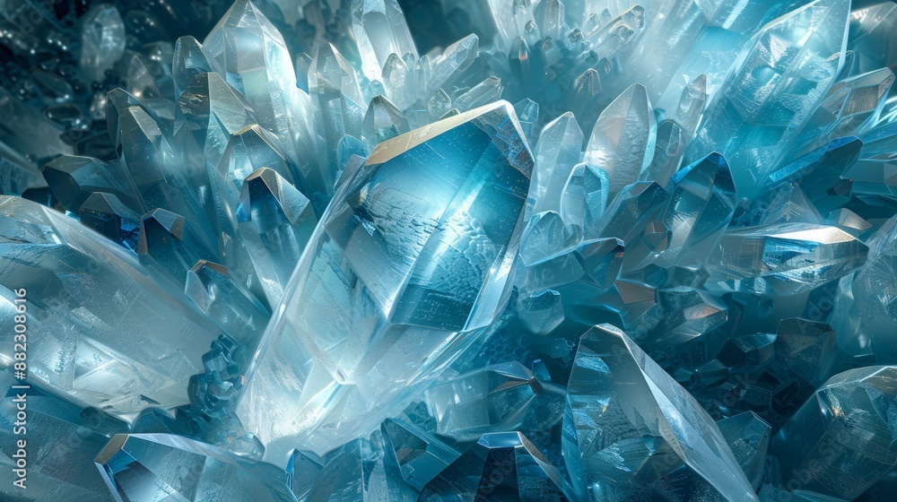 Poster symmetrical crystalline shapes in an interlocking pattern create a captivating futuristic design con